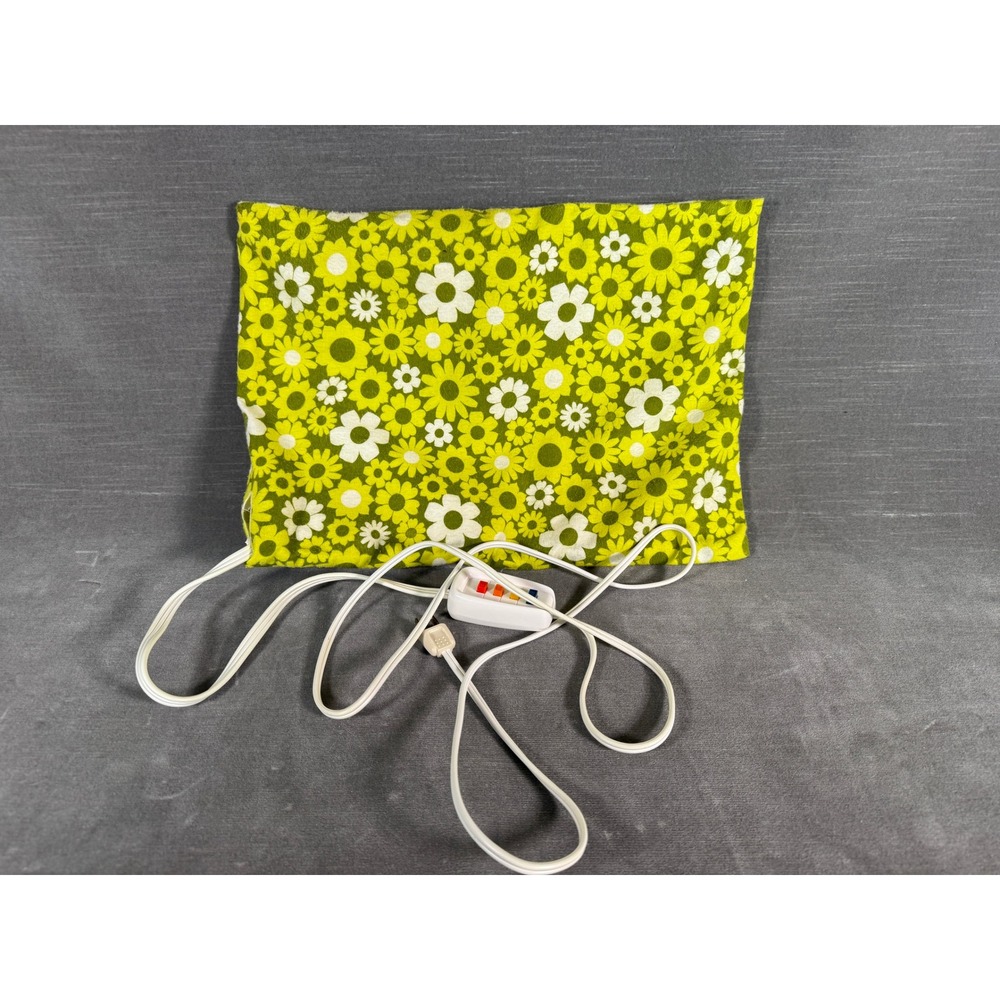 Vintage GE General Electric Heating Pad P46 Green Floral Daisy Tested Works USA